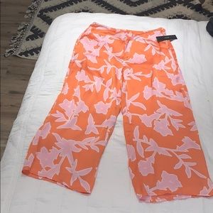 Orange with pink flower silk pants